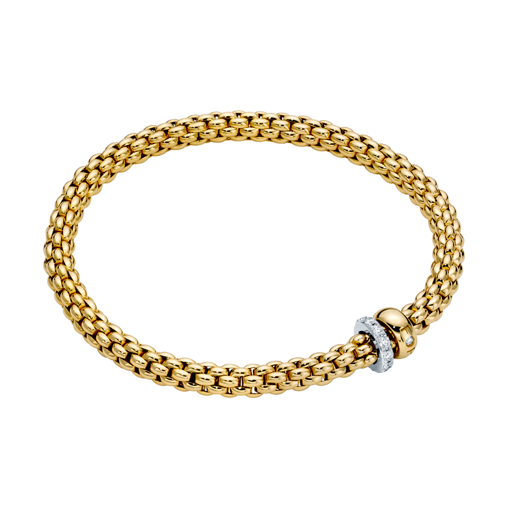 Solo 18ct Yellow Gold Bracelet With Pave Diamond Set And Polished Rondels