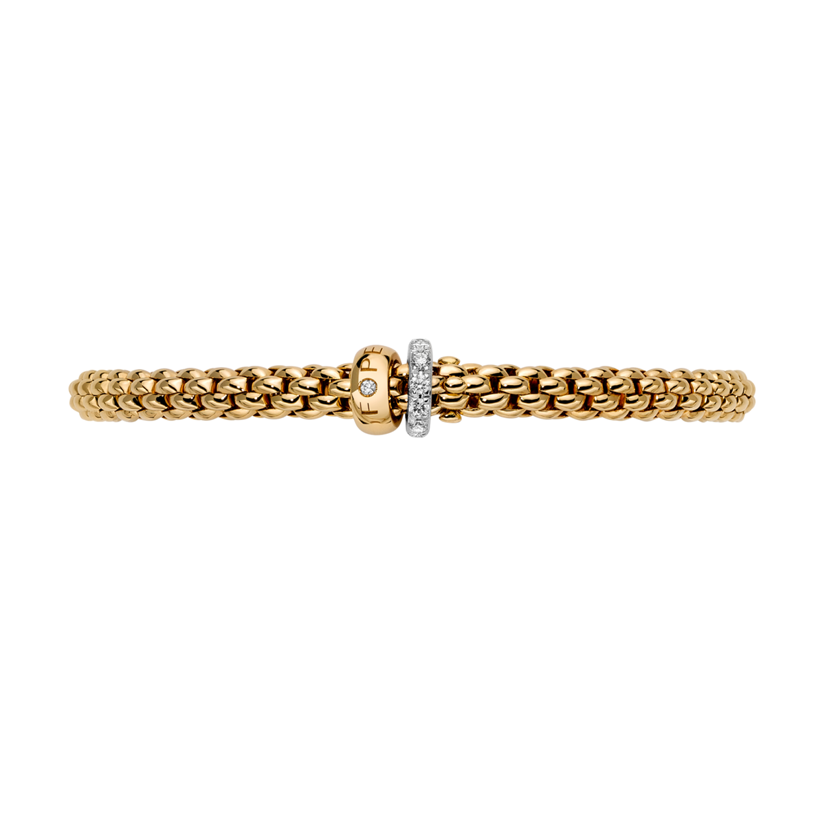 FOPE Solo 18ct Yellow Gold Pavé Set Diamond & Polished Rondel Bracelet - Berry's Jewellers