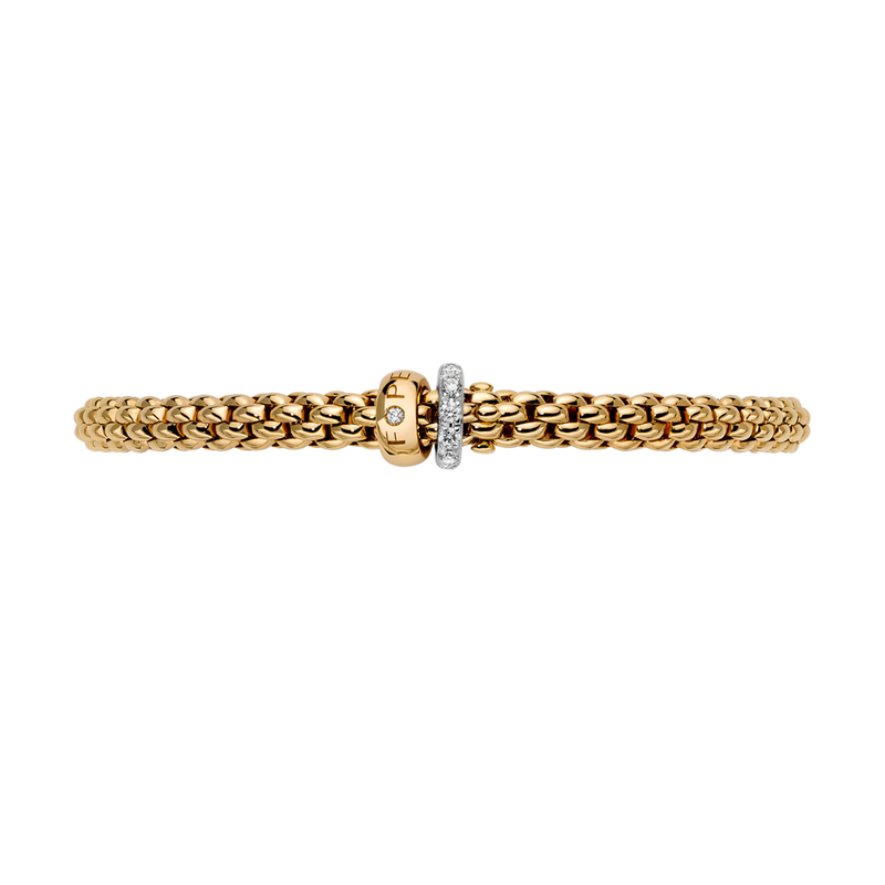 FOPE Solo 18ct Yellow Gold Pavé Set Diamond & Polished Rondel Bracelet - Berry's Jewellers