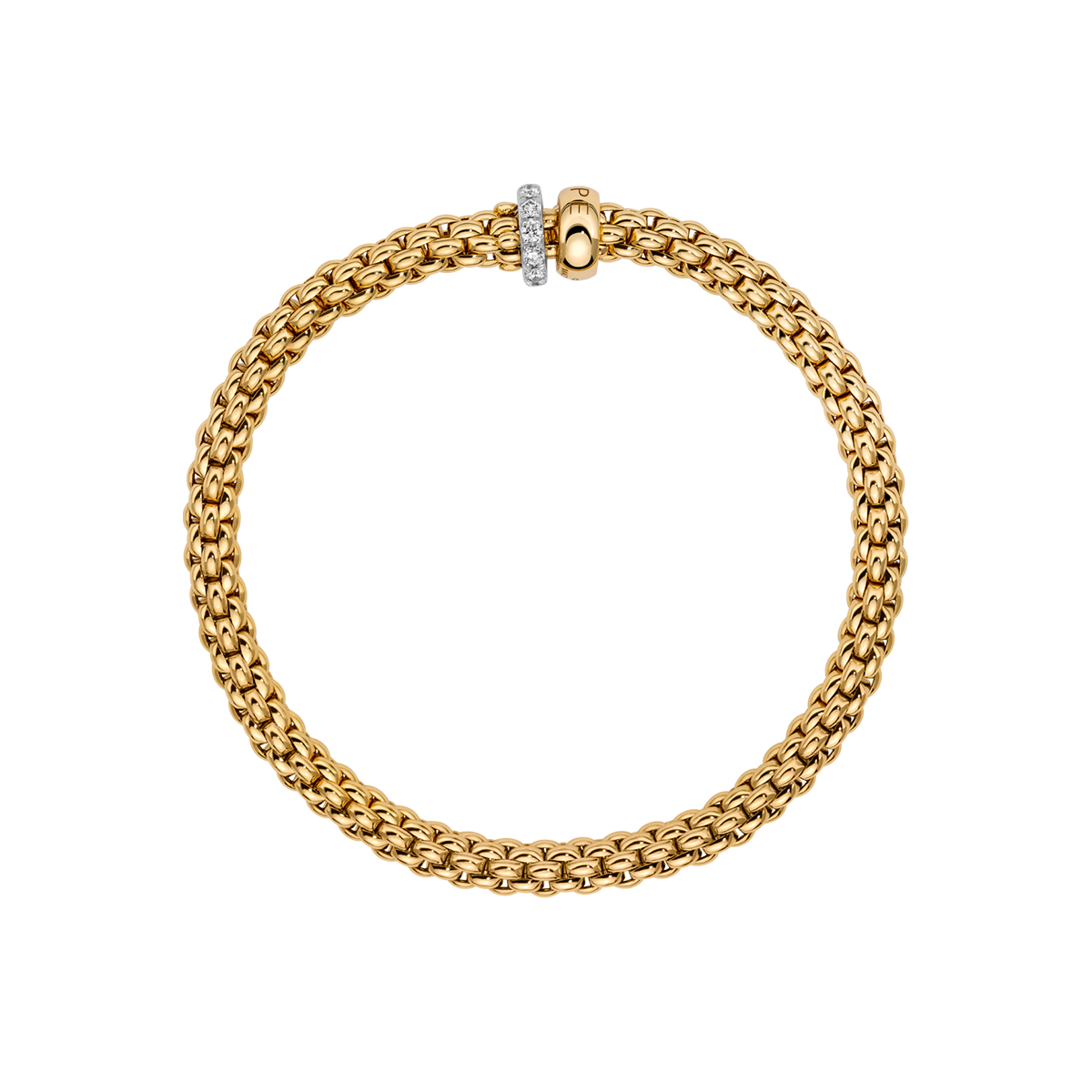 FOPE Solo 18ct Yellow Gold Pavé Set Diamond & Polished Rondel Bracelet - Berry's Jewellers