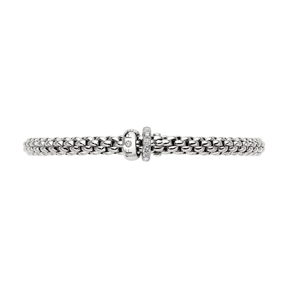 FOPE Solo 18ct White Gold Bracelet With Pave Diamond Set And Polished Rondels - Berry's Jewellers