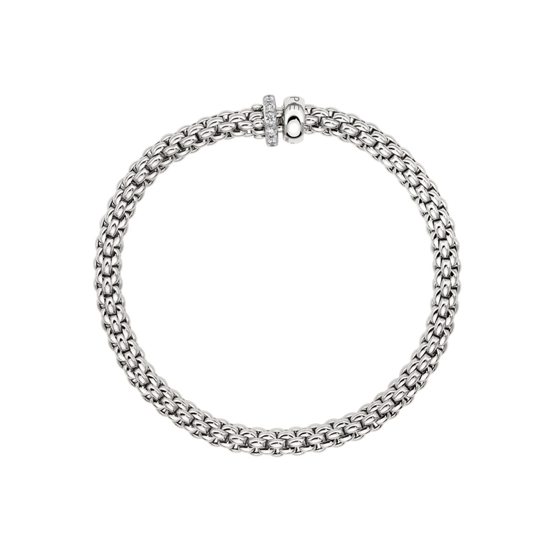 FOPE Solo 18ct White Gold Bracelet With Pave Diamond Set And Polished Rondels - Berry's Jewellers