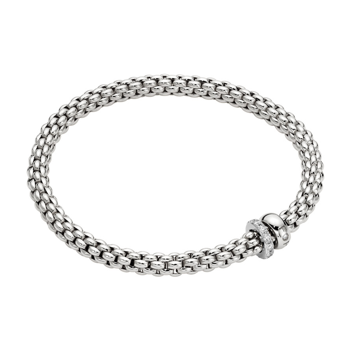 FOPE Solo 18ct White Gold Bracelet With Pave Diamond Set And Polished Rondels - Berry's Jewellers