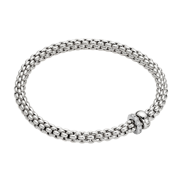 FOPE Solo 18ct White Gold Bracelet With Pave Diamond Set And Polished Rondels - Berry's Jewellers