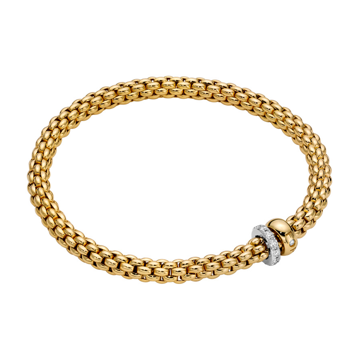 Solo 18ct Yellow Gold Pavé Set Diamond & Polished Rondel Bracelet