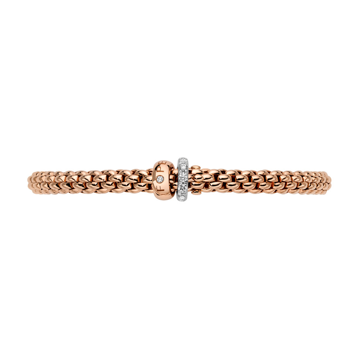 Solo 18ct Rose Gold Bracelet With Pavé Diamond & Polished Rondels