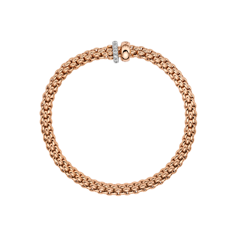 Solo 18ct Rose Gold Bracelet With Pavé Diamond & Polished Rondels