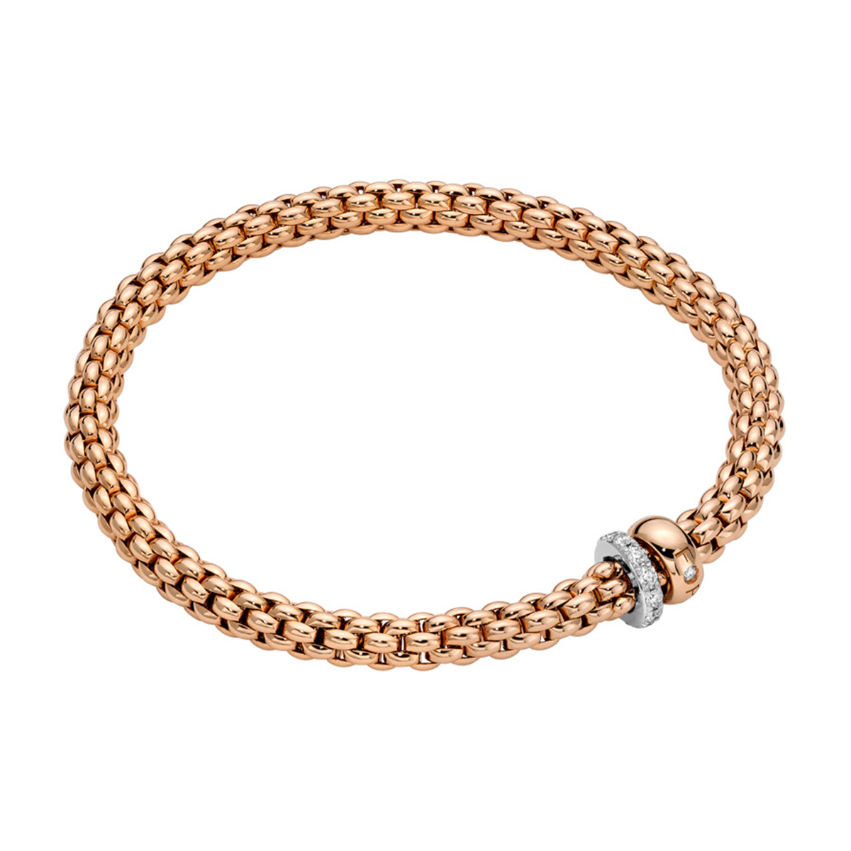 Solo 18ct Rose Gold Bracelet With Pavé Diamond & Polished Rondels