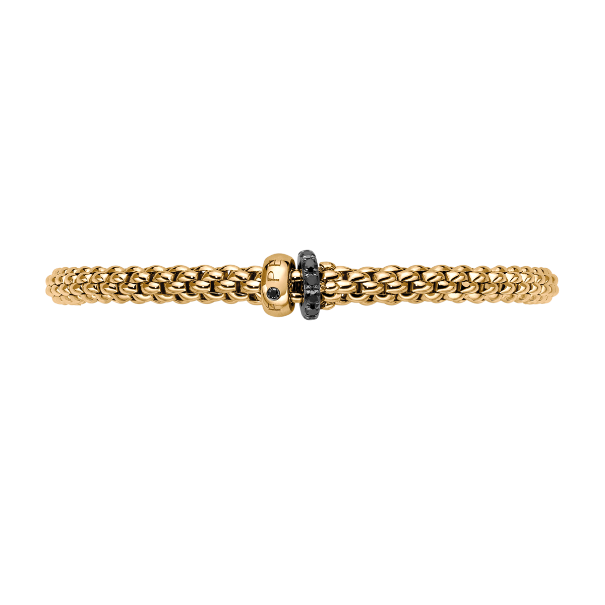 Solo 18ct Yellow Gold Bracelet With Black Diamond Set Rondels