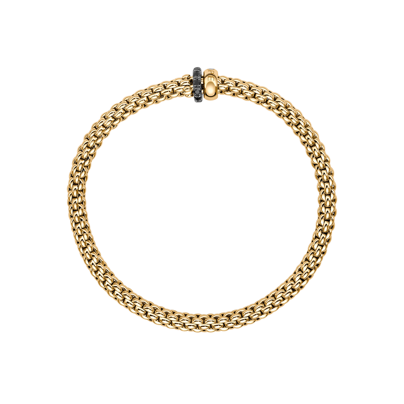 Solo 18ct Yellow Gold Bracelet With Black Diamond Set Rondels