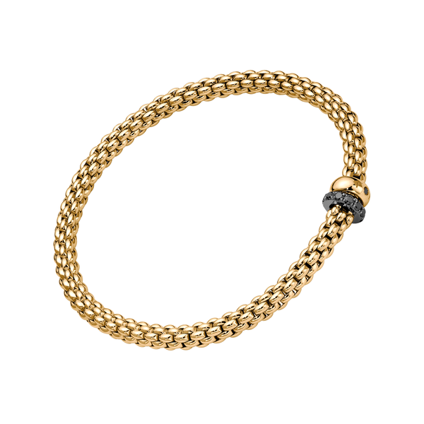 Solo 18ct Yellow Gold Bracelet With Black Diamond Set Rondels