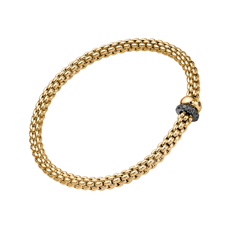 Solo 18ct Yellow Gold Bracelet With Black Diamond Set Rondels