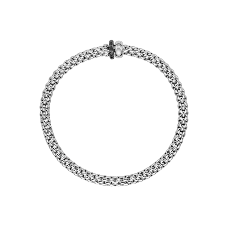 FOPE Flex'it Solo 18ct White Gold Bracelet With Pave Set Black Diamond Rondles - Berry's Jewellers