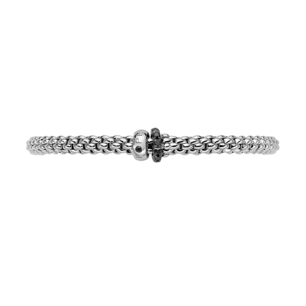 FOPE Flex'it Solo 18ct White Gold Bracelet With Pave Set Black Diamond Rondles - Berry's Jewellers