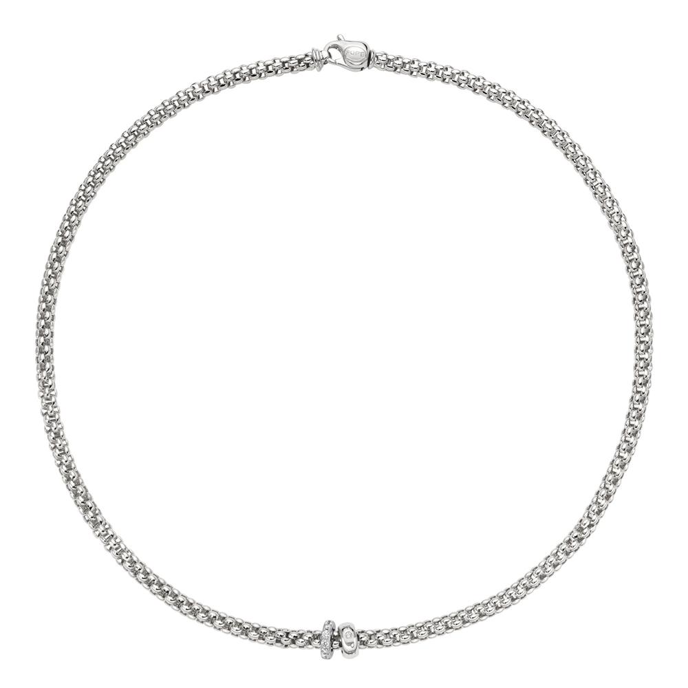 Solo 18ct White Gold Collection Necklace with Pave Diamond Set Rondels