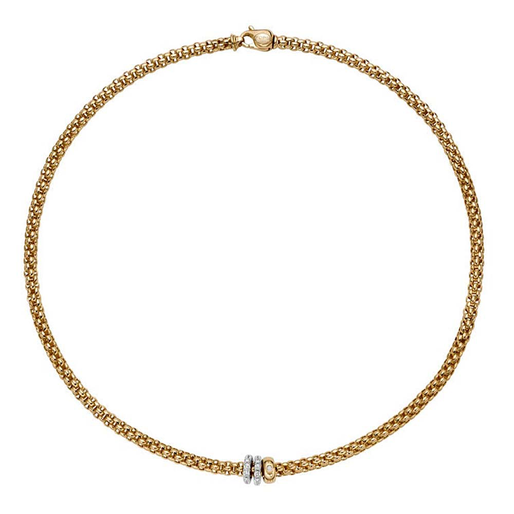 Solo 18ct Yellow Gold Necklace With Multi-Tone Diamond Set Rondels
