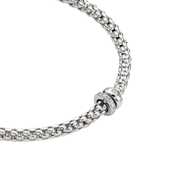 FOPE Solo 18ct White Gold Pavé Set Diamond & Polished Rondel Necklace - Berry's Jewellers