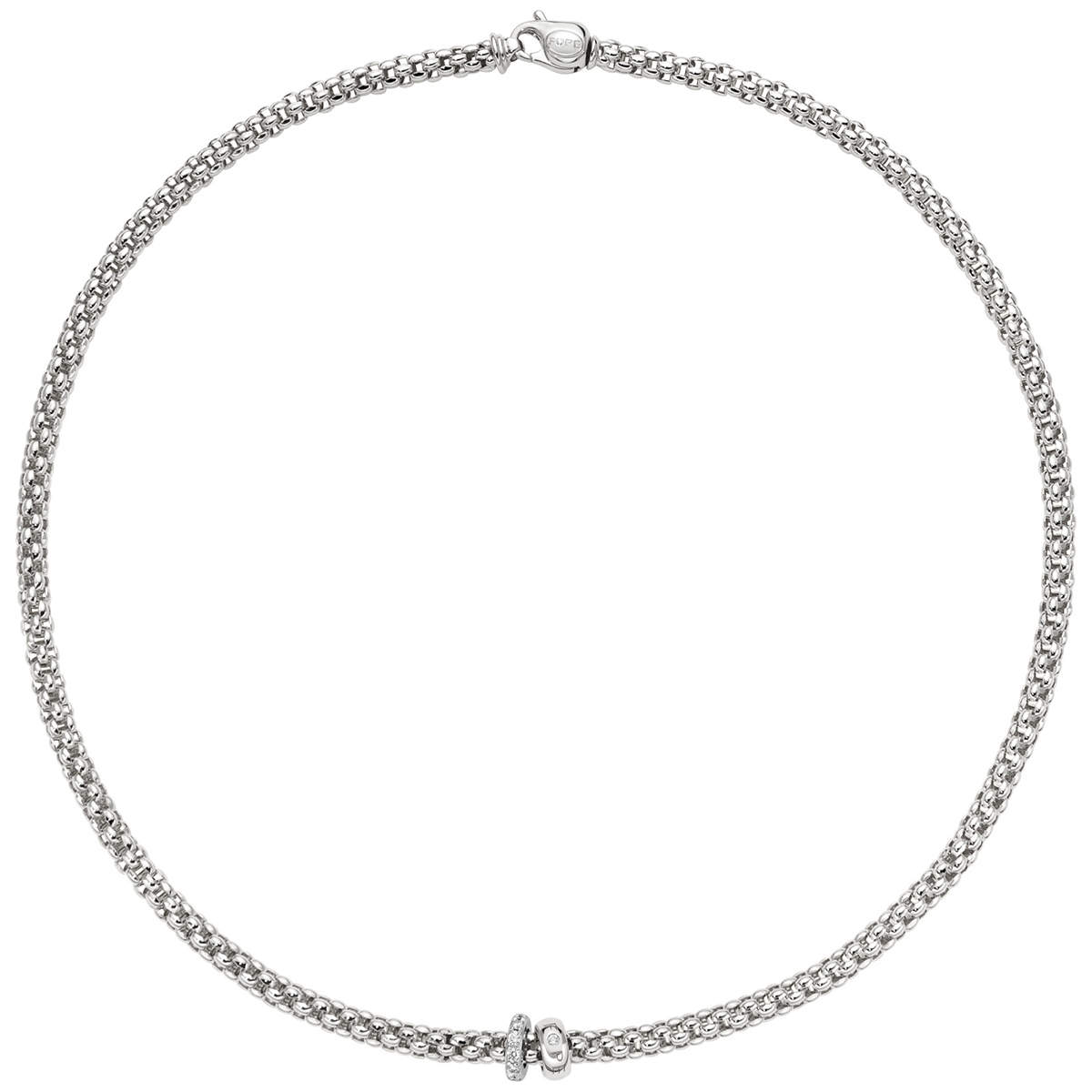 FOPE Solo 18ct White Gold Pavé Set Diamond & Polished Rondel Necklace - Berry's Jewellers