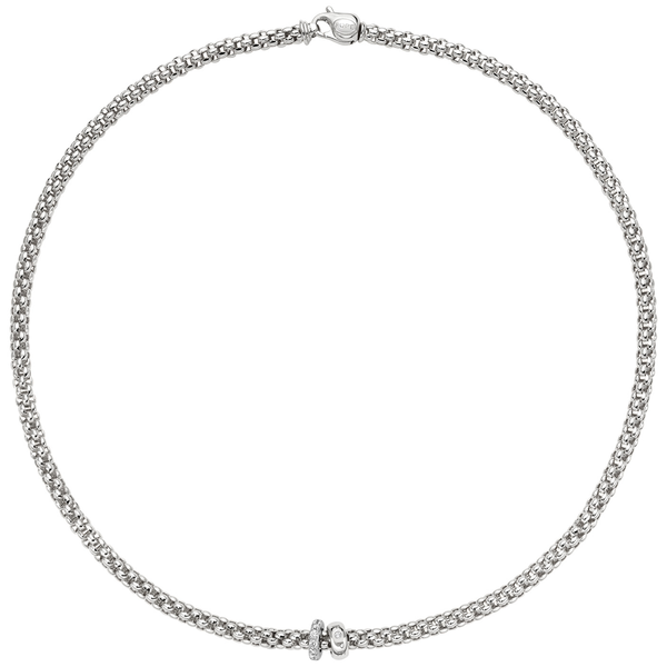 FOPE Solo 18ct White Gold Pavé Set Diamond & Polished Rondel Necklace - Berry's Jewellers