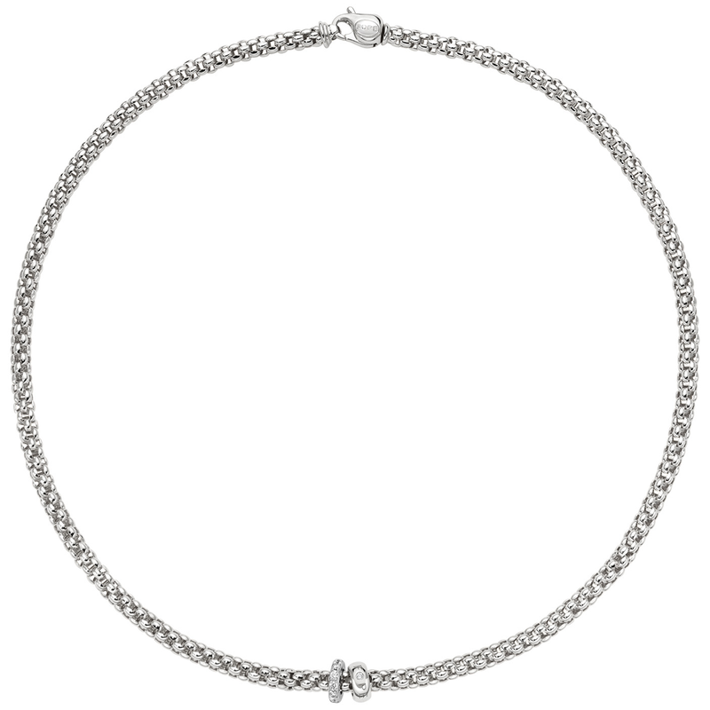 FOPE Solo 18ct White Gold Pavé Set Diamond & Polished Rondel Necklace - Berry's Jewellers