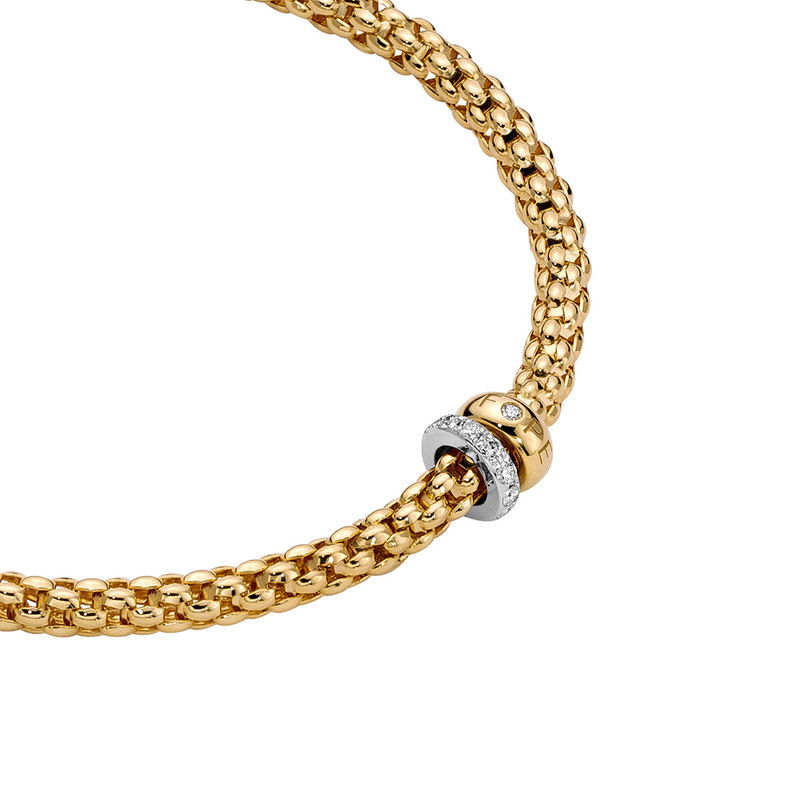 FOPE Solo 18ct Yellow Gold Pavé Set Diamond & Polished Rondel Necklace - Berry's Jewellers