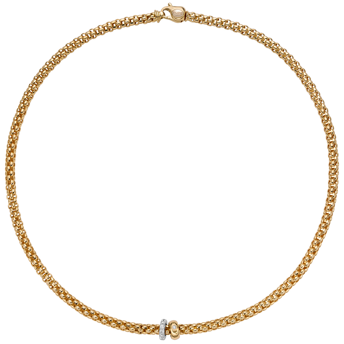FOPE Solo 18ct Yellow Gold Pavé Set Diamond & Polished Rondel Necklace - Berry's Jewellers