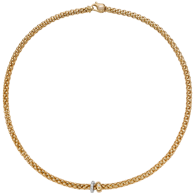FOPE Solo 18ct Yellow Gold Pavé Set Diamond & Polished Rondel Necklace - Berry's Jewellers