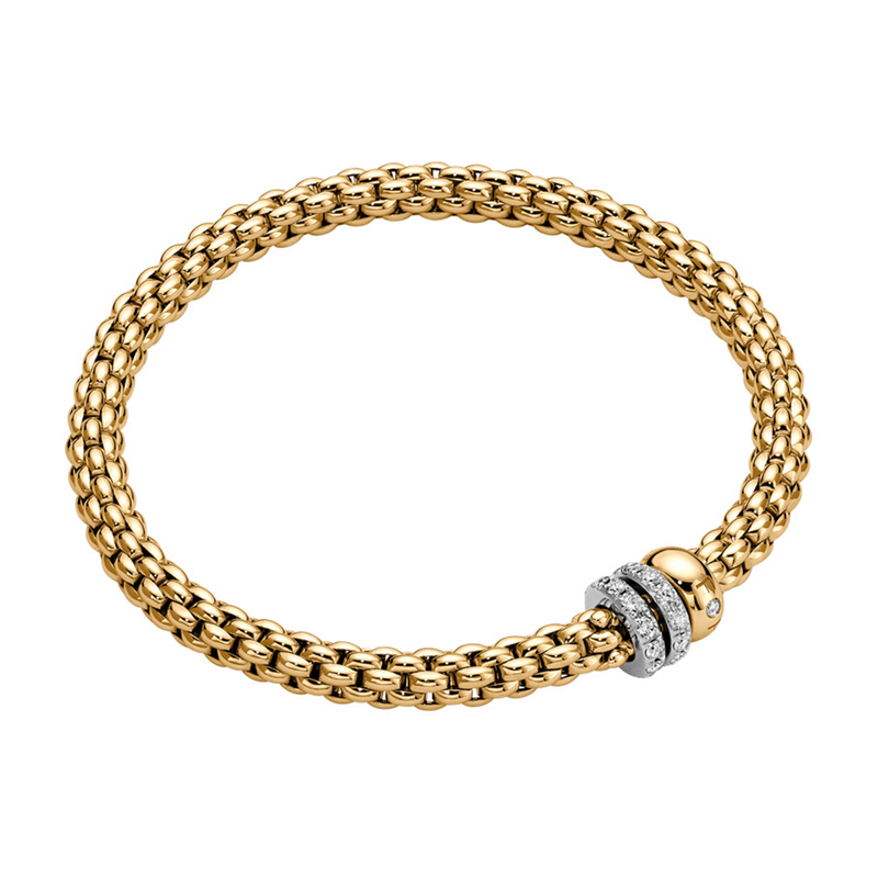 Solo 18ct Yellow Gold Bracelet With Three Diamond Set Rondels