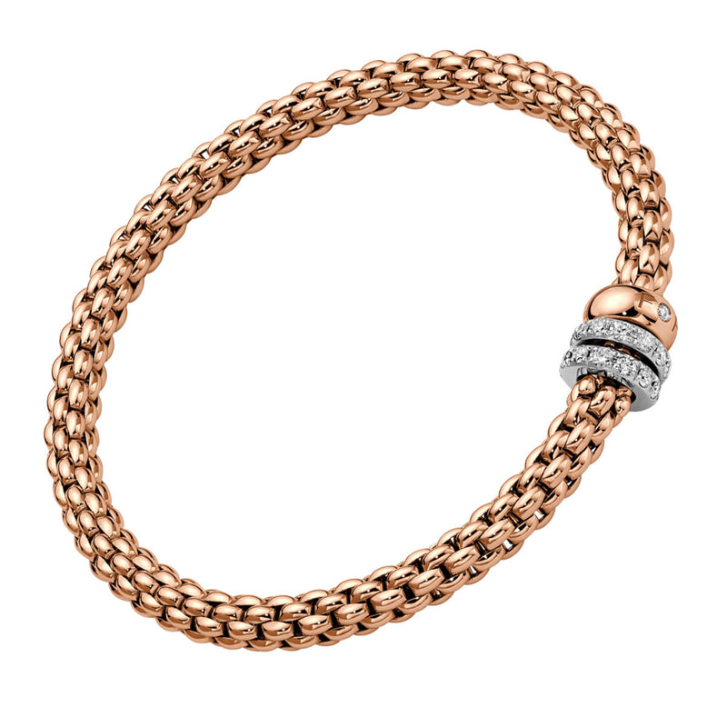 FOPE Solo 18ct Rose Gold Flex'it Bracelet With Three Diamond Set Rondels - Berry's Jewellers