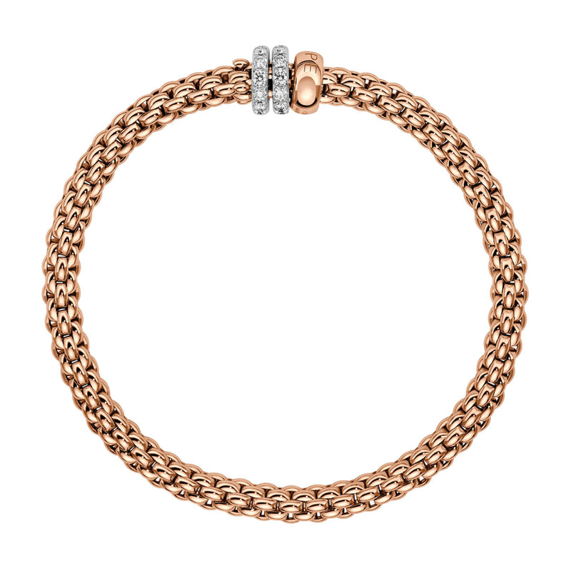 FOPE Solo 18ct Rose Gold Flex'it Bracelet With Three Diamond Set Rondels - Berry's Jewellers