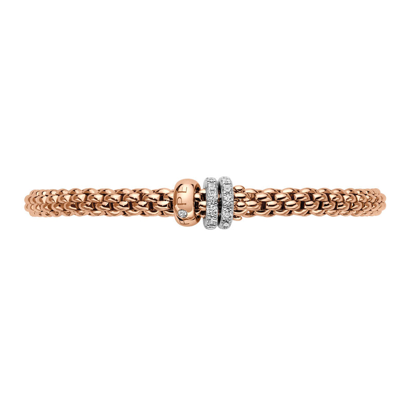 FOPE Solo 18ct Rose Gold Flex'it Bracelet With Three Diamond Set Rondels - Berry's Jewellers