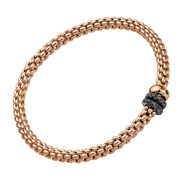 FOPE Solo 18ct Rose Gold Flex'it Bracelet With Three Black Diamond Rondels - Berry's Jewellers