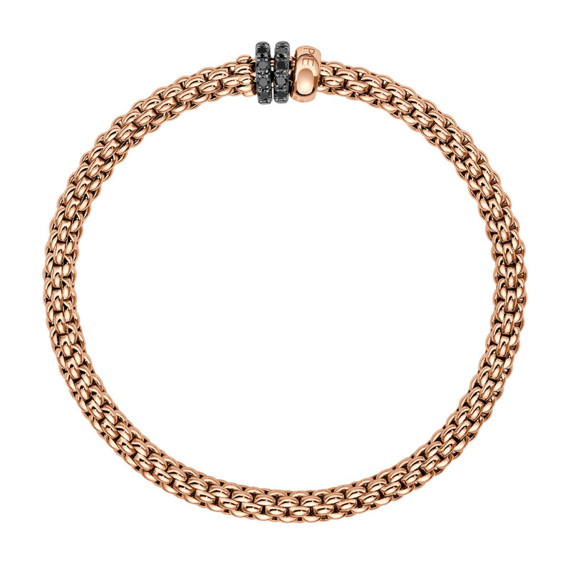 FOPE Solo 18ct Rose Gold Flex'it Bracelet With Three Black Diamond Rondels - Berry's Jewellers