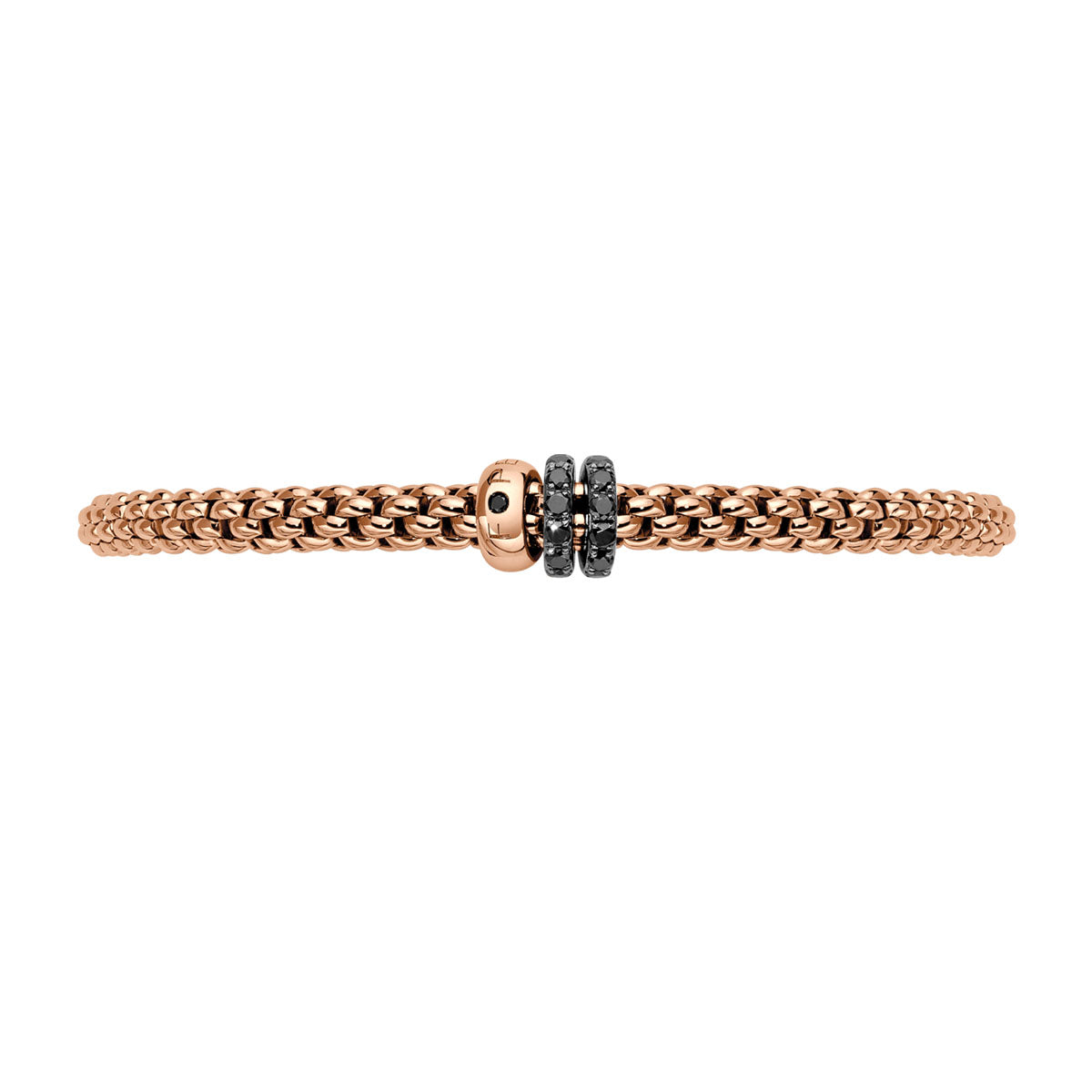 FOPE Solo 18ct Rose Gold Flex'it Bracelet With Three Black Diamond Rondels - Berry's Jewellers