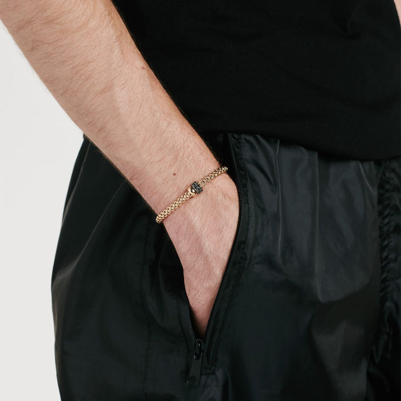 FOPE Solo 18ct Rose Gold Flex'it Bracelet With Three Black Diamond Rondels - Berry's Jewellers