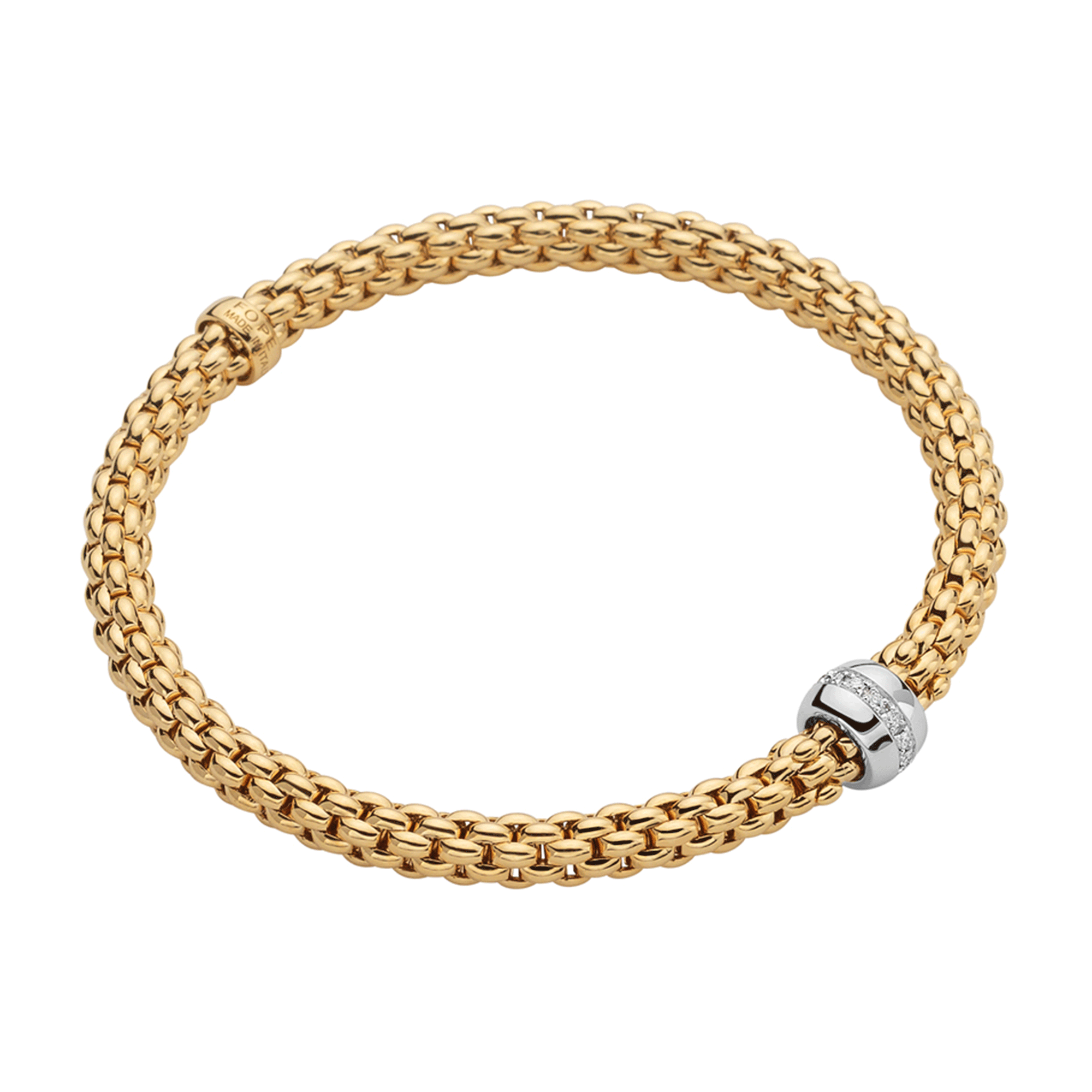 Fope Flex-It Solo 18ct yellow gold bracelet with diamond rondel