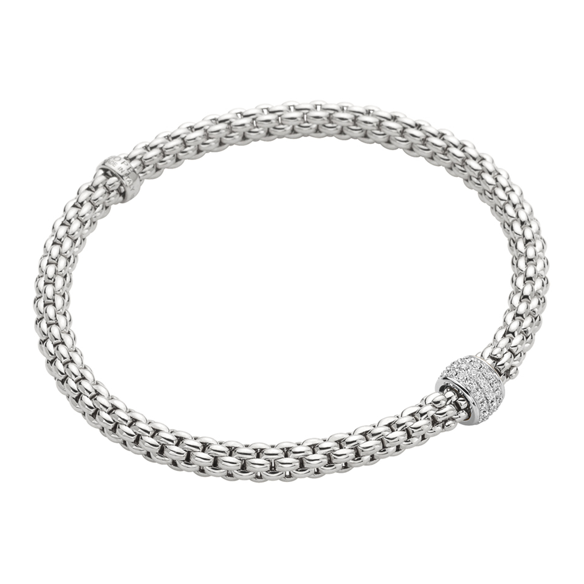 FOPE Solo 18ct White Gold Bracelet With Pavé Set Diamond Rondel - Berry's Jewellers