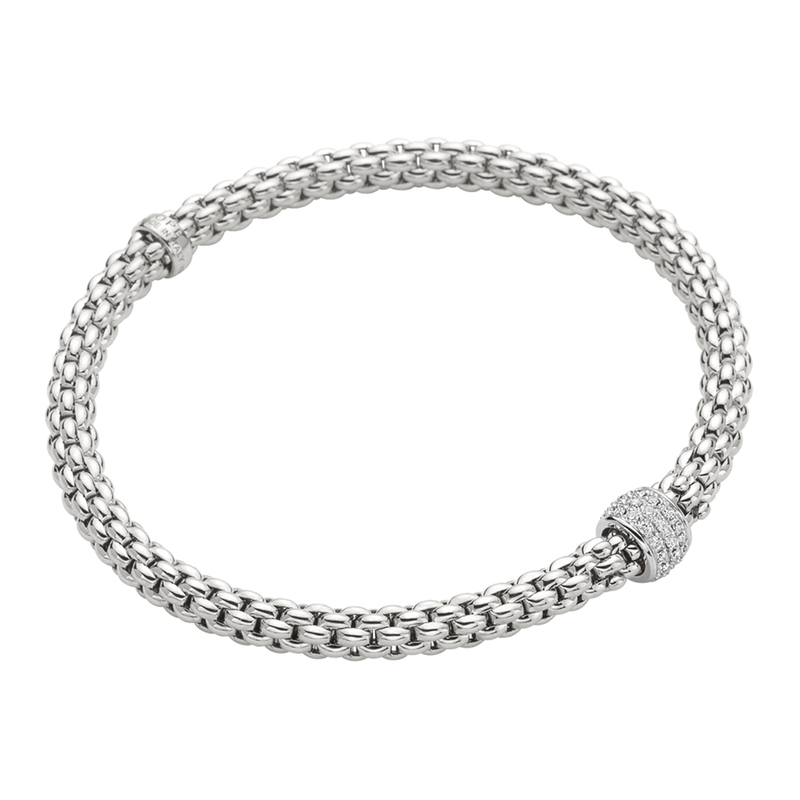 FOPE Solo 18ct White Gold Bracelet With Pavé Set Diamond Rondel - Berry's Jewellers