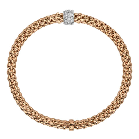 Solo 18ct Rose Gold Bracelet With Pave Set Diamond Rondel