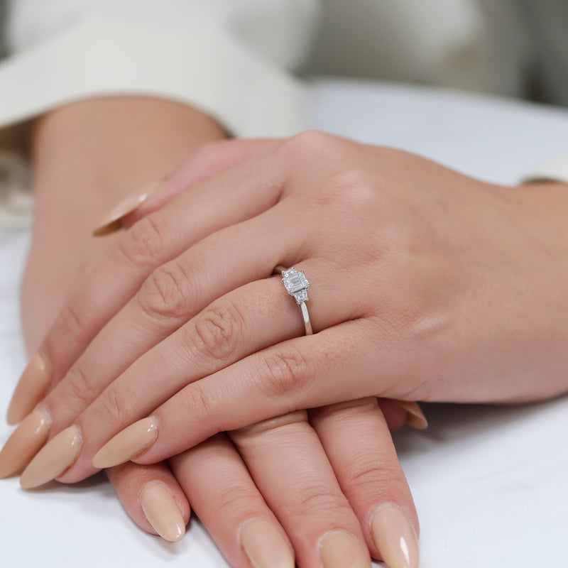 Berry's Platinum GIA Emerald Cut Diamond With Two Trilliant Cut Diamonds Trilogy Ring - Berry's Jewellers