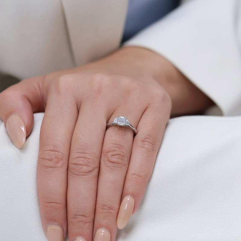 Berry's Platinum GIA Emerald Cut Diamond With Two Trilliant Cut Diamonds Trilogy Ring - Berry's Jewellers