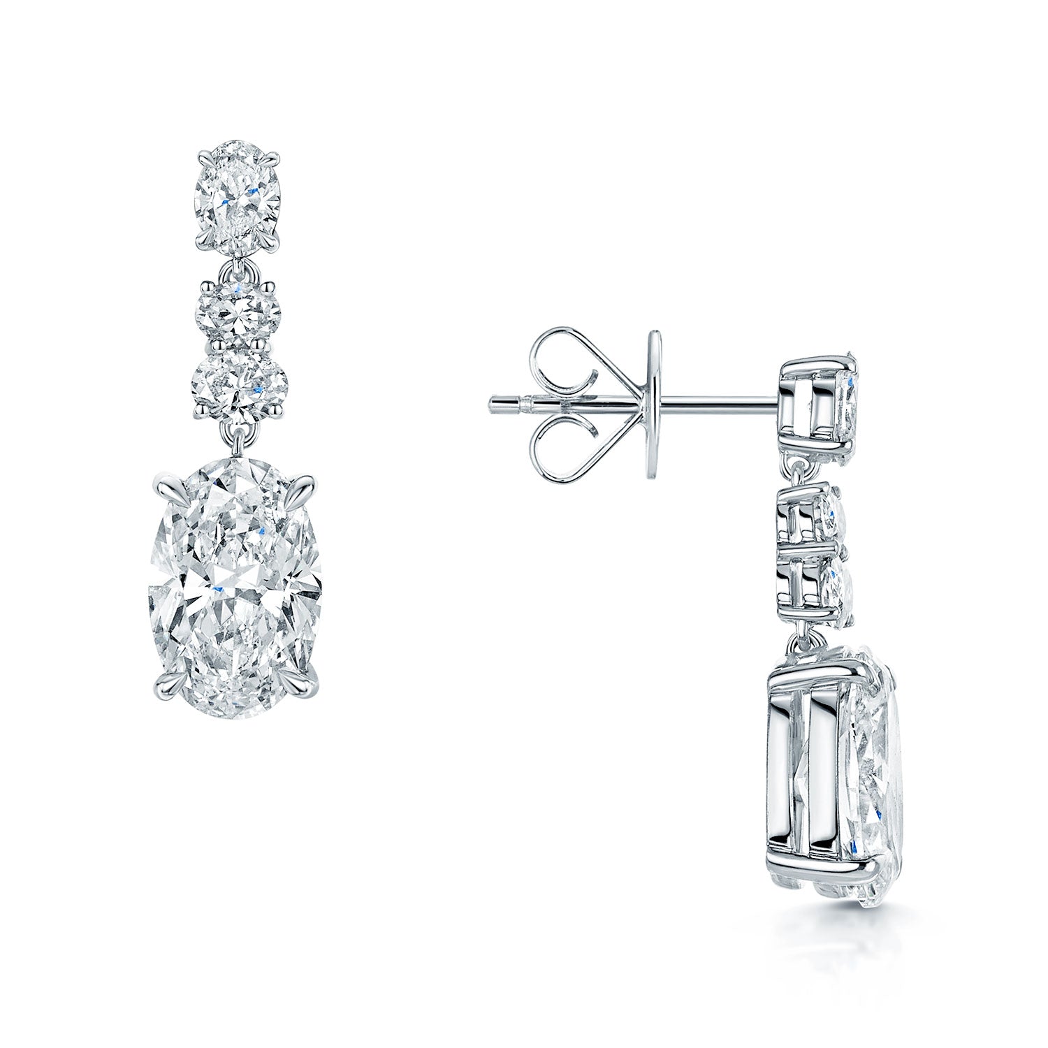 18ct White Gold GIA Certificated Oval Cut Diamond Drop Earrings
