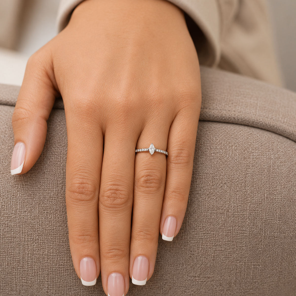 Platinum GIA Certificated Marquise Shaped Diamond Ring With Diamond Set Shoulders