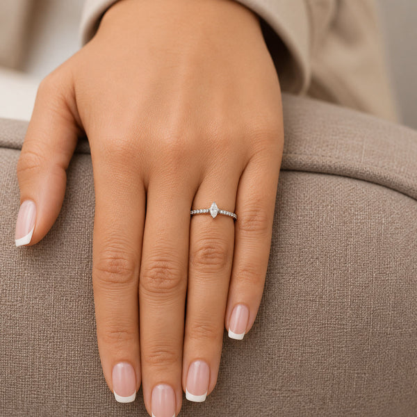 Platinum GIA Certificated Marquise Shaped Diamond Ring With Diamond Set Shoulders
