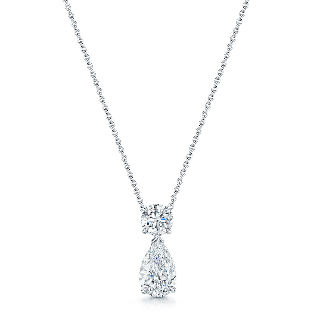 18ct White Gold Pear Cut And Round Brilliant Cut Diamond Drop Pendant