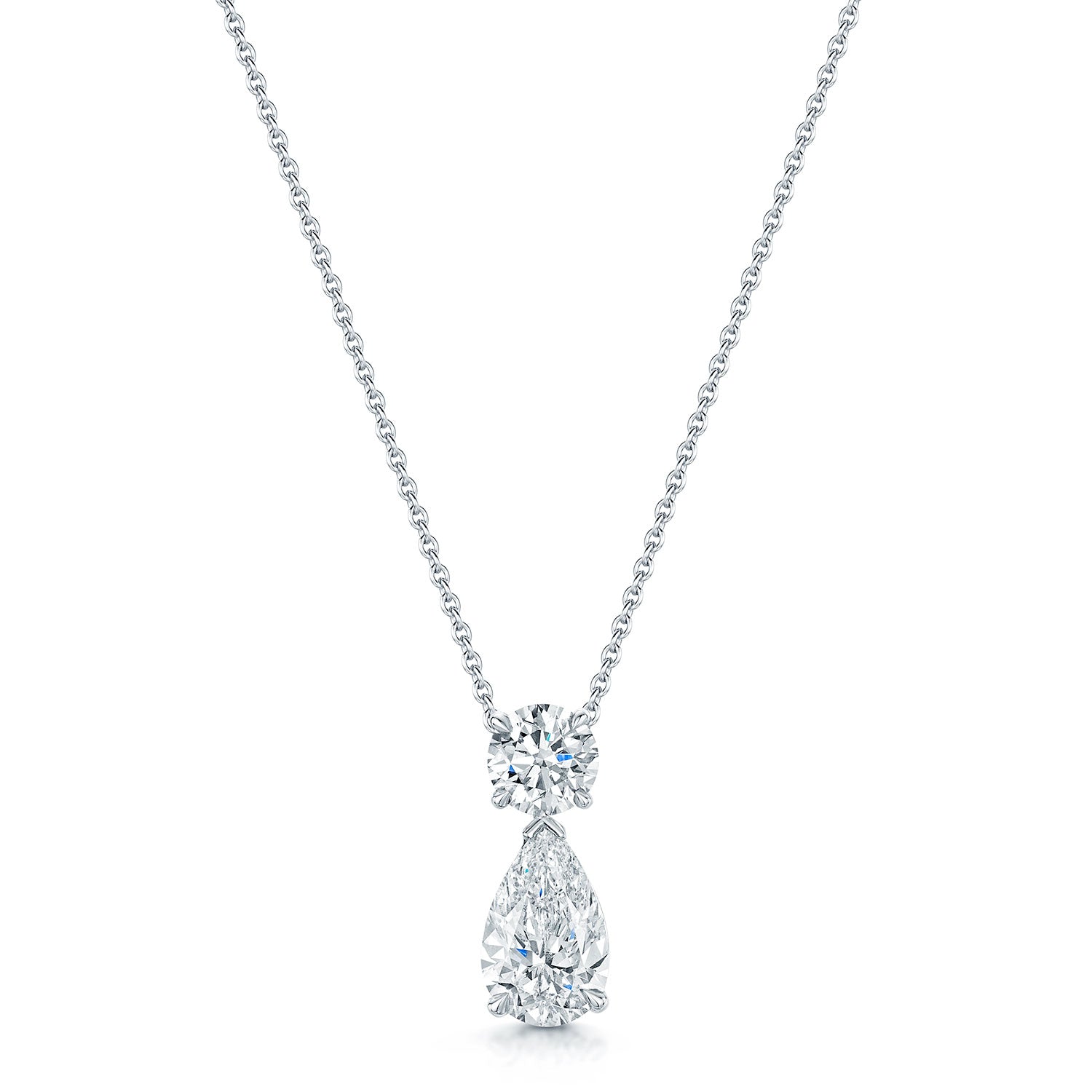 18ct White Gold Pear Cut And Round Brilliant Cut Diamond Drop Pendant