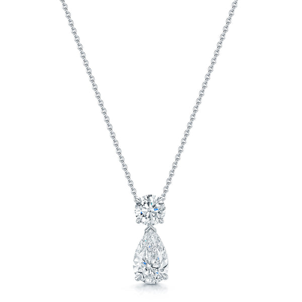 18ct White Gold Pear Cut And Round Brilliant Cut Diamond Drop Pendant