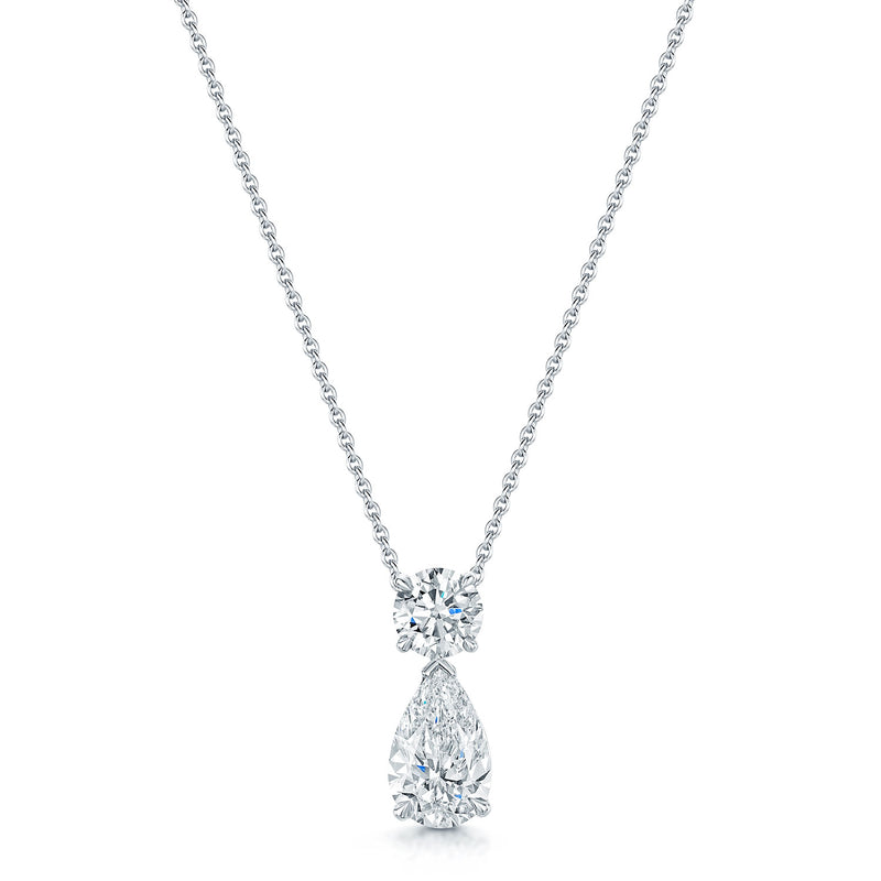 18ct White Gold Pear Cut And Round Brilliant Cut Diamond Drop Pendant