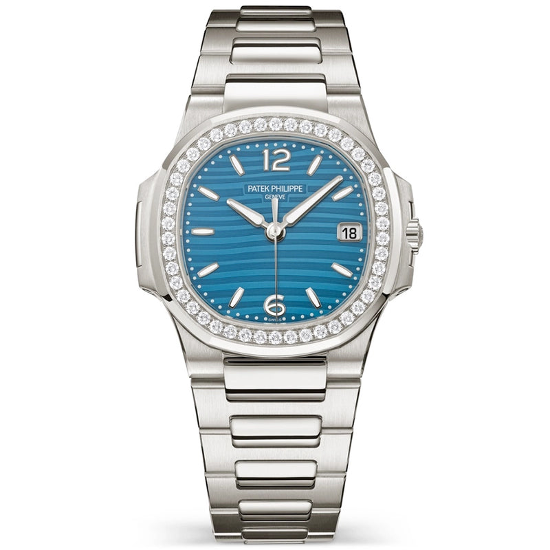 Patek Philippe Nautilus 32mm 18ct White Gold Blue Dial Diamond Set Bracelet Watch - Berry's Jewellers
