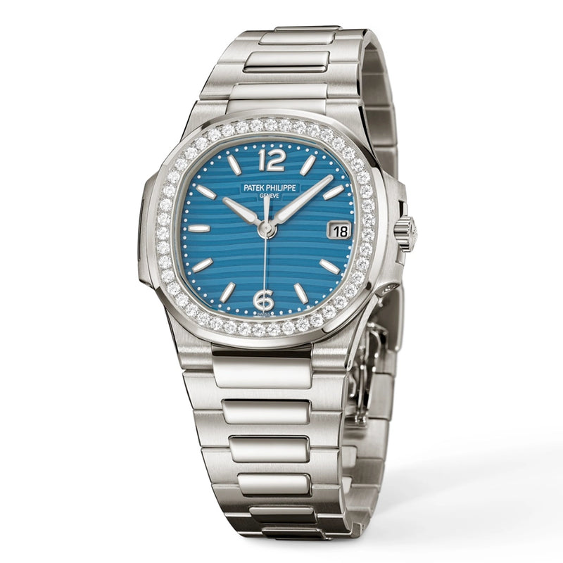 Patek Philippe Nautilus 32mm 18ct White Gold Blue Dial Diamond Set Bracelet Watch - Berry's Jewellers